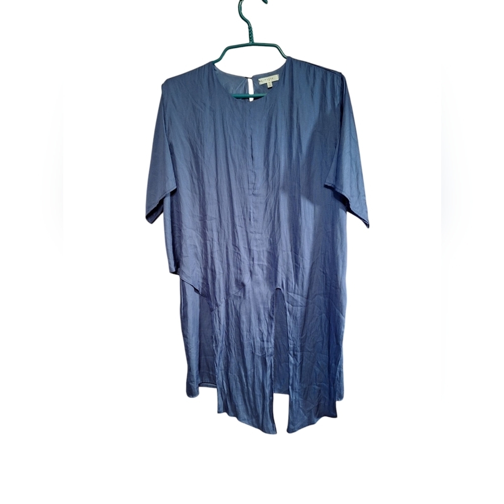 Maisie Short Sleeved Silky Blue Tie Front Layered Dress Ladies Medium Silky